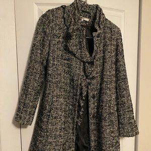 DKNY Black & White Tweed Wool Blend Coat